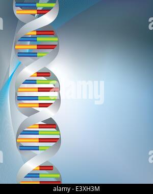 Dna filamenti colorati su uno sfondo color argento con una stanza per il testo Illustrazione Vettoriale