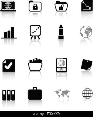 Vector icon set di silhouette nera ufficio icone su bianco Illustrazione Vettoriale