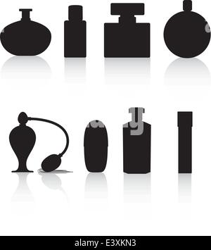 Bottiglia di profumo silhouette nera illustrazione vettoriale su bianco Illustrazione Vettoriale