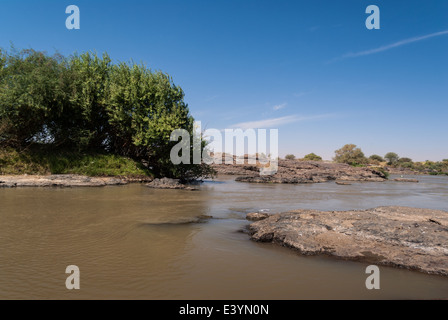 Rocce e fiume al sesto cataratta, Sudan settentrionale Foto Stock