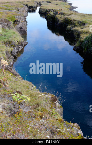 Nesgja, piccola fessura nel nord dell'Islanda, Nesgja, Akureyri, Nord Islanda Foto Stock