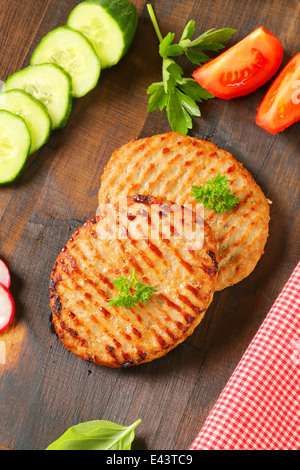 Pan fried gli hamburger Foto Stock