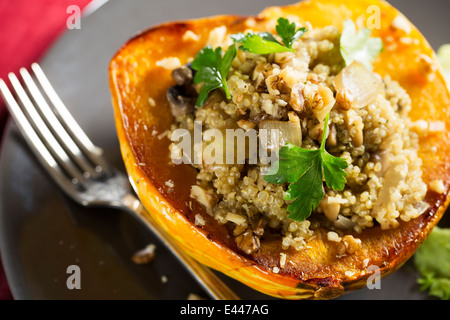 Winter Squash farcite con la quinoa, i funghi e le cipolle. Foto Stock