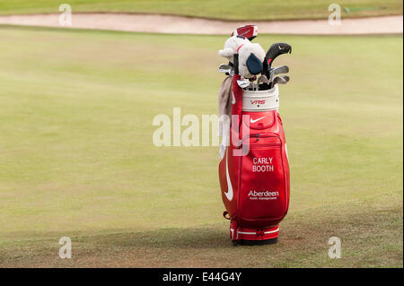 Denham, Londra, UK, 2 luglio 2014. Gli ISP HANDA Ladies European Masters 2014 - Pro-Am giorno al Buckinghamshire golf club. Un giorno per le aziende e i partner della celebrità per giocare a fianco di professionisti precedendo l'evento principale del giorno seguente. Nella foto : la sacca da golf di Carly Booth (Scozia). Credito: Stephen Chung/Alamy Live News Foto Stock