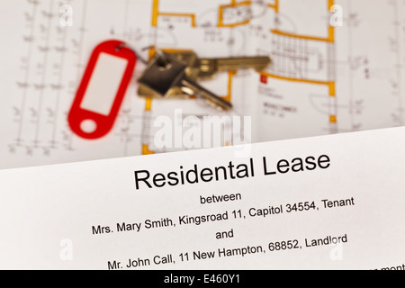 Un contratto di leasing e di un piano in lingua inglese. Affitto simbolico o acquisto di abitazioni Foto Stock