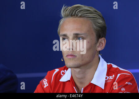 Silverstone, UK. 03 Luglio, 2014. British Formula 1 Grand Prix. Max Chilton di Marussia F1 Team driver durante la conferenza stampa Credito: Azione Sport Plus/Alamy Live News Foto Stock