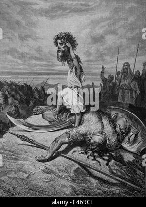 La bibbia. Davide e Golia. (I Samuel 9.49. 51). Incisione di Gustave Dore. Foto Stock