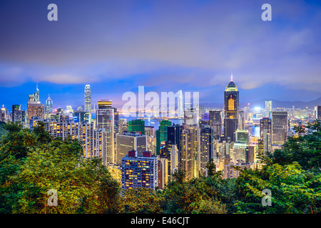 Hong Kong Cina skyline della città da Victoria Peak. Foto Stock