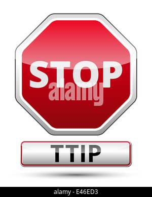 TTIP - gli scambi e gli investimenti transatlantici di partenariato illustrazione lucida con ombra su sfondo bianco Foto Stock