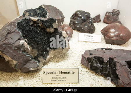 Ematite minerali al Threlkeld mining museum, Lake District, UK. Foto Stock