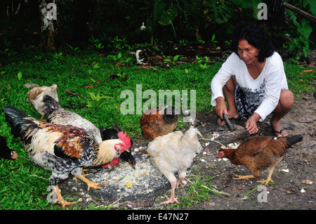 Mangiare pollo - casa tradizionale industria - PANGUANA . Dipartimento di Loreto .PERÙ Foto Stock