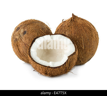 Noci di cocco isolati su sfondo bianco Foto Stock