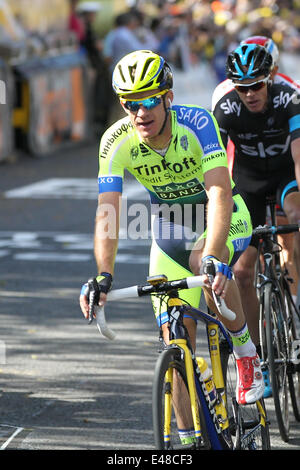 Ripon, Regno Unito. 05 Luglio, 2014. Le Grand partono. Tour de France. Michael Rogers (Tincoff Saxo) arriva a Harrogate in quinta posizione. Credit: Azione Plus immagini di sport/Alamy Live News Foto Stock