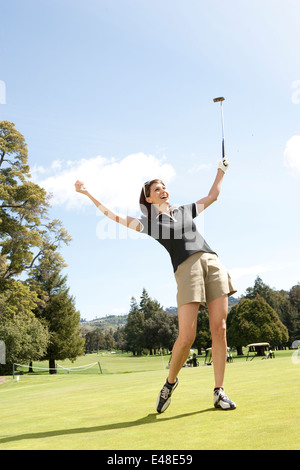 Medioevo donna giocando a golf Foto Stock