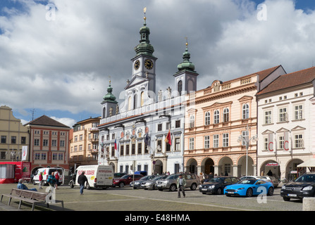 Benvenuti in Repubblica ceca - Cesky Budejovice piazza principale: namesti Premysla Otakara II foto di Sean Sprague Foto Stock