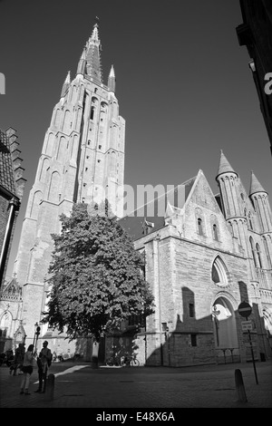 BRUGES, Belgio - 13 giugno 2014: Chiesa di Nostra Signora da sud - ovest nella luce della sera Foto Stock