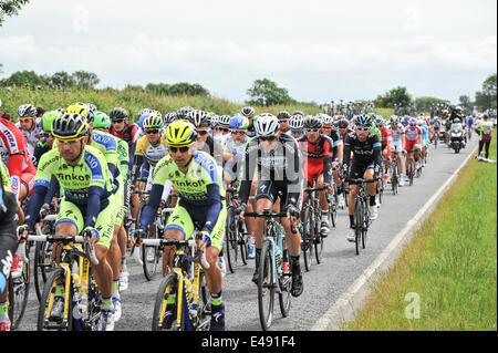 Hammerton verde, nello Yorkshire, Regno Unito. 6 Luglio, 2014. Il peleton sulla seconda tappa del Tour de France Credit: Richard Burdon/Alamy Live News Foto Stock