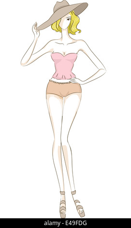 Sketchy illustrazione di un modello di indossare abiti succinti Foto Stock