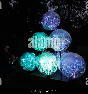 Installazione delle luci, artista Bruce Munro (non raffigurata), a Waddesdon Manor Foto Stock