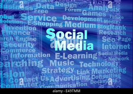 Social media concetto in blu spazio virtuale Foto Stock