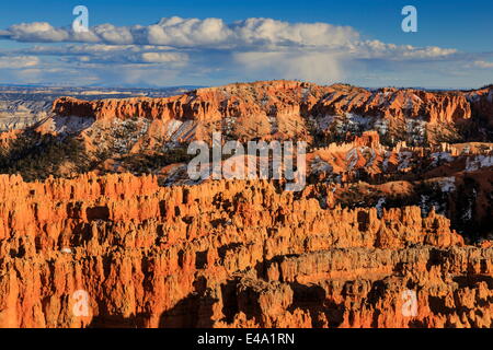 Nel tardo pomeriggio sole illumina molti hoodoos in inverno, Rim Trail vicino al punto di tramonto, Parco Nazionale di Bryce Canyon, Utah, Stati Uniti d'America Foto Stock