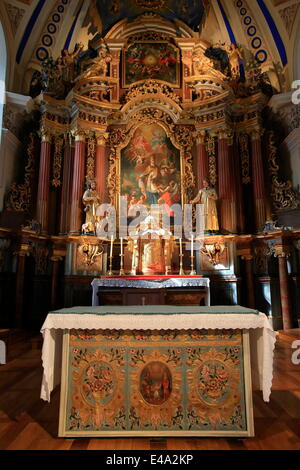 Altare di San Nicolas de Veroce chiesa, Alta Savoia, Francia, Europa Foto Stock