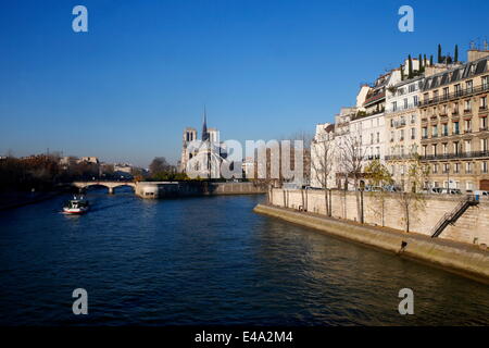 Quai d'Orleans. Ile Saint-Louis, la cattedrale di Notre Dame, Paris, Francia, Europa Foto Stock