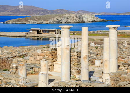 Delos rovine archeologiche, Sito Patrimonio Mondiale dell'UNESCO, di Delos, Cicladi, isole greche, Grecia, Europa Foto Stock
