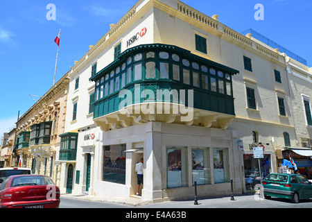 HSBC Bank, Saint George Square, La Valletta (Il-Belt Valletta), Sud del quartiere portuale, Malta Xlokk Regione, Repubblica di Malta Foto Stock