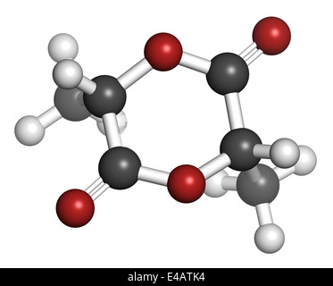 L-lattide PLA molecola precursore. Usato nella sintesi di polimeri di acido polilattico (polilattide, polylactate) di plastica. Foto Stock