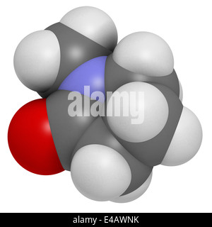 N-metil-pirrolidone (NMP) chimica molecola di solvente. Gli atomi sono rappresentati come sfere convenzionale con codifica a colori Foto Stock