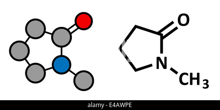 N-metil-pirrolidone (NMP) chimica molecola di solvente. Stilizzata 2D rendering e tradizionale formula scheletrico. Foto Stock