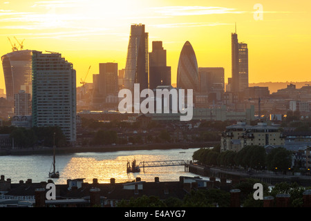 Città di Londra vista dal parco di Greenwich. Foto Stock