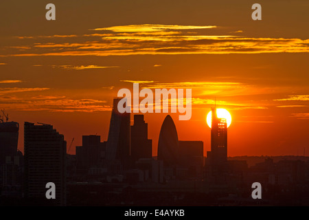 Città di Londra vista dal parco di Greenwich. Foto Stock