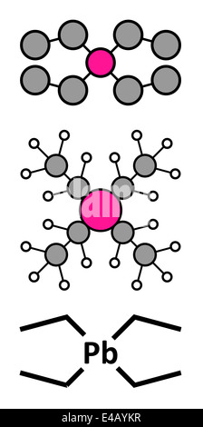 Tetraethyllead benzina octane booster molecola. Organolead neurotossici composto. Foto Stock