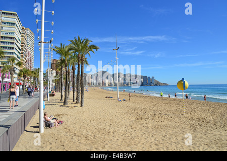 Playa de Levante di Benidorm, Costa Blanca, Alicante provincia, il Regno di Spagna Foto Stock