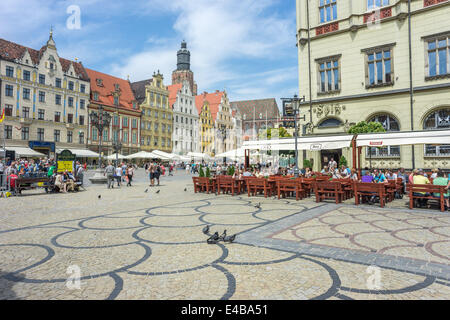 Wroclaw Vecchio Mercato in estate giornata di sole Foto Stock