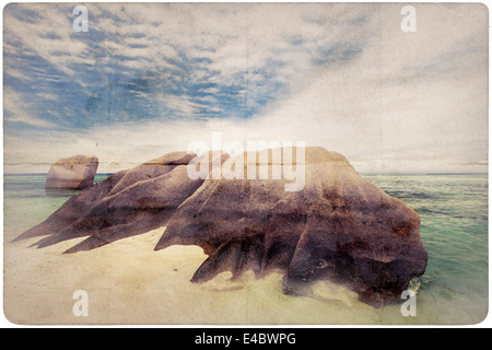 Una spiaggia da sogno sullo sfondo della carta Foto Stock