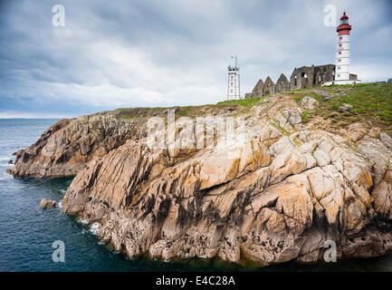 Saint Mahieu, rovine di Abbaye Saint-Mathieu de Fine-Terre. Brittany, Francia Foto Stock