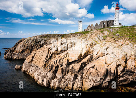 Saint Mahieu, rovine di Abbaye Saint-Mathieu de Fine-Terre. Brittany, Francia Foto Stock