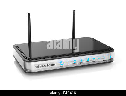 3D render del router senza fili isolati su sfondo bianco Foto Stock