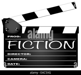 Un tipico film clapperboard con la legenda fiction isolato su bianco. Foto Stock