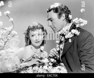 Irene Dunne, Randolph Scott, sul set del film "Alto, largo e bello', 1937 Foto Stock