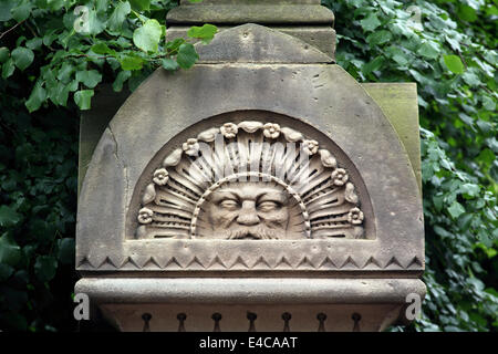 Sun faccia su piloni di gate in corrispondenza di un ingresso a Waterloo Promenade, Mount Hooton Road, Nottingham Foto Stock