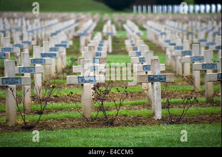 Infinite croci al cimitero fuori l'ossario Douaumont (L'ossuaire De Douaumont) costruito nel 1932 Foto Stock