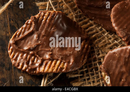 Cioccolato artigianale coperti Potato Chips su uno sfondo Foto Stock