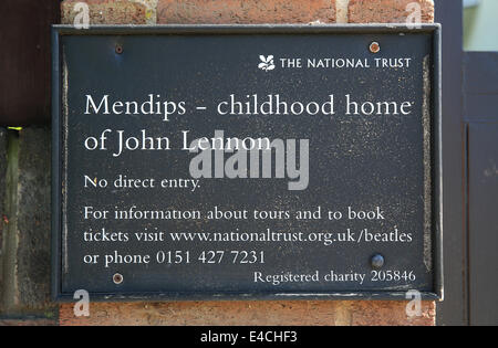 Mendips, la casa d'infanzia di John Lennon dei Beatles, ora di proprietà del National Trust, a 251 Menlove Avenue, Liverpool Foto Stock