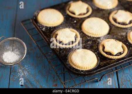 Torte di carne macinata nel vassoio Foto Stock