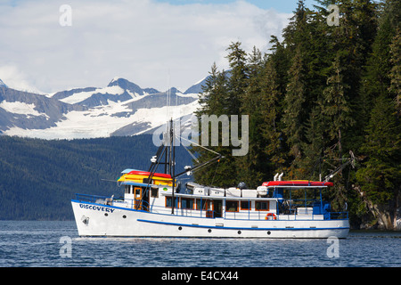 La M/V scoperta nel porto di pozzi, Prince William Sound, Chugach National Forest, Alaska. Foto Stock