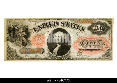 Vista complementare di rara 1875 $1 bill intaglio Foto Stock